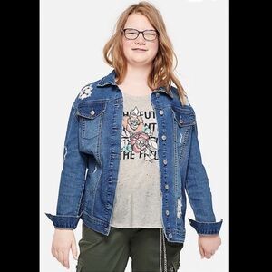 Justice Distressed Jean Jacket Lace Patch Plus Size 18-20 XXL Brand New